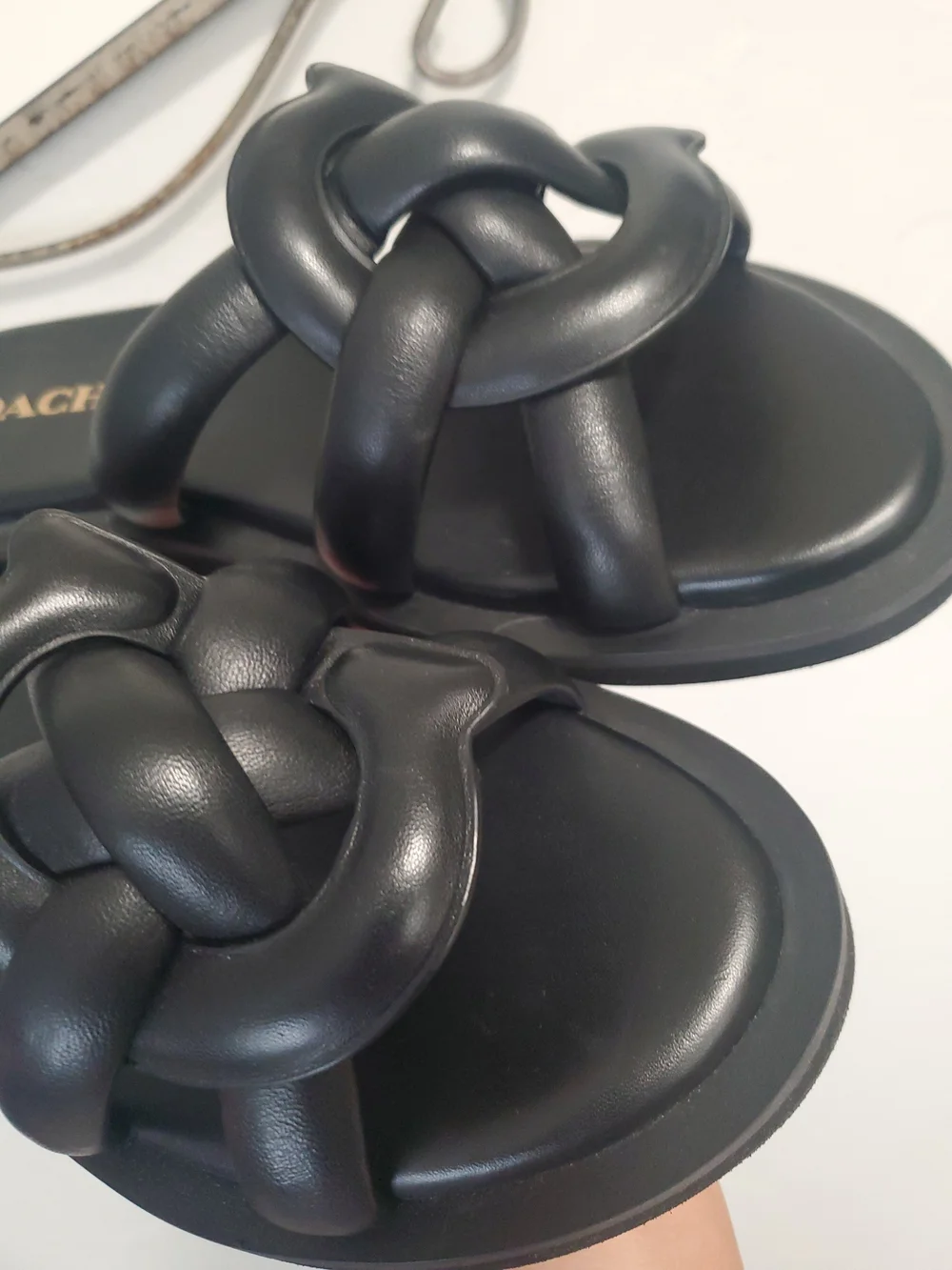 Coach Black Knotted Leather Slide Sandals